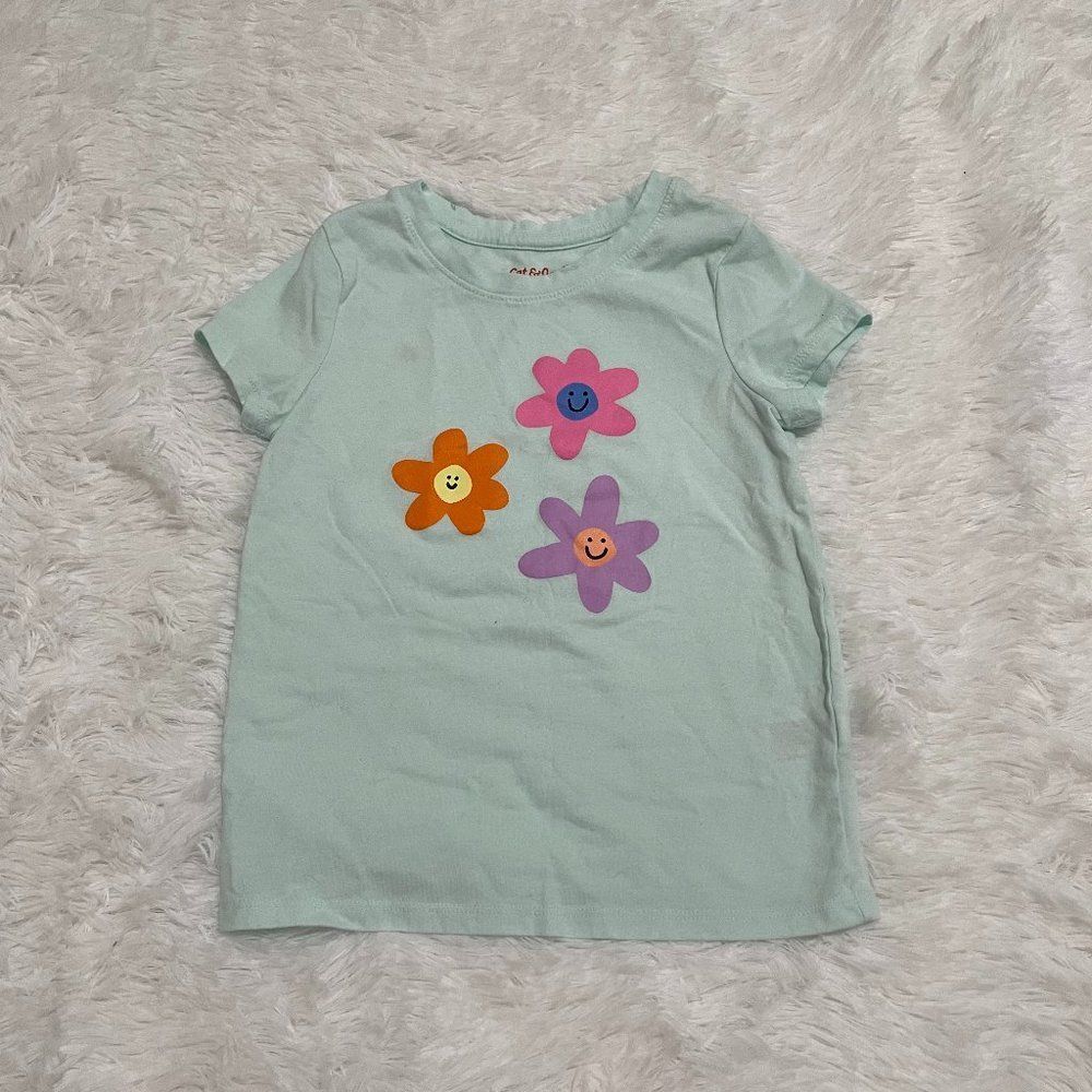 3/$10 Toddlers Cat & Jack Light Green Floral Tee Size 5T